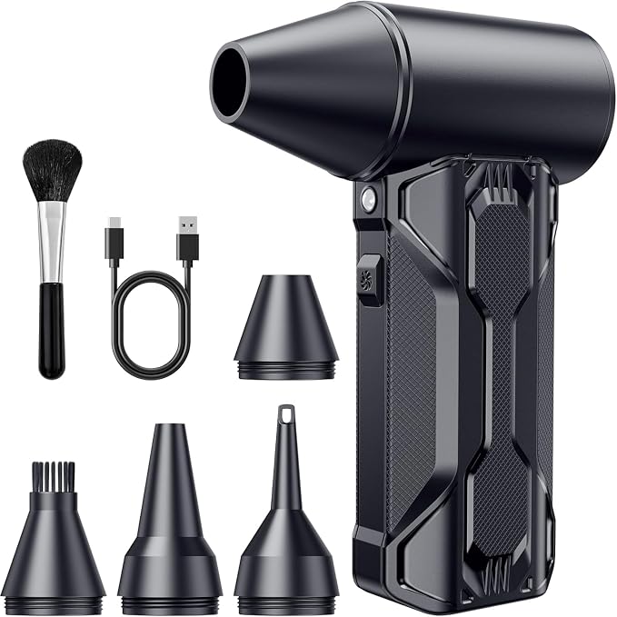 Compressed Air Duster, 110000 RPM High-Speed Electric Air Duster with Brushless Motor, 3-Speed Settings, Rechargeable Cordless Dust Blower with Fast Charging for PC, Keyboard, Car, Home (Black)