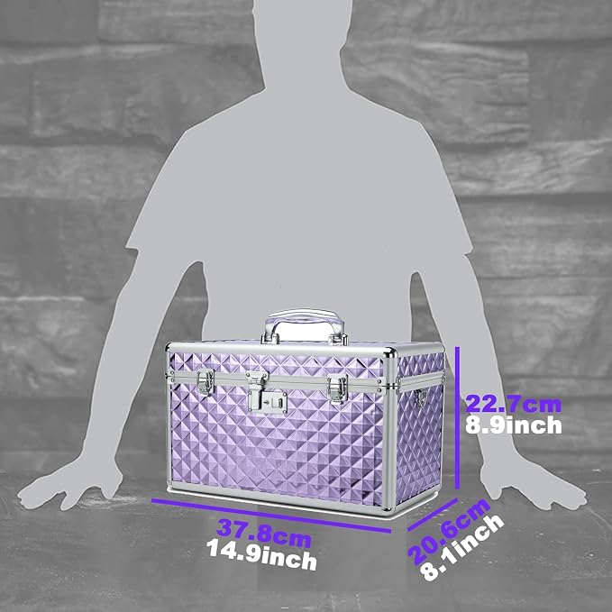 Storage Box with Key Lock, Lockable Medicine Storage Box, Empty First Aid Box, Security Lock Box, Multipurpose Locking Box for Home and Outdoor Use （purple, X-Large）
