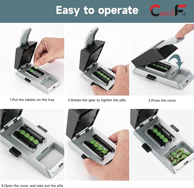 Auto Centering Pill Cutter Device, Pill Splitter Made of Aviation Aluminum Alloy with 402 Stainless Blade, Anti Cut Design,Ergonomic Operation Control,Designed in The USA (Silvery)