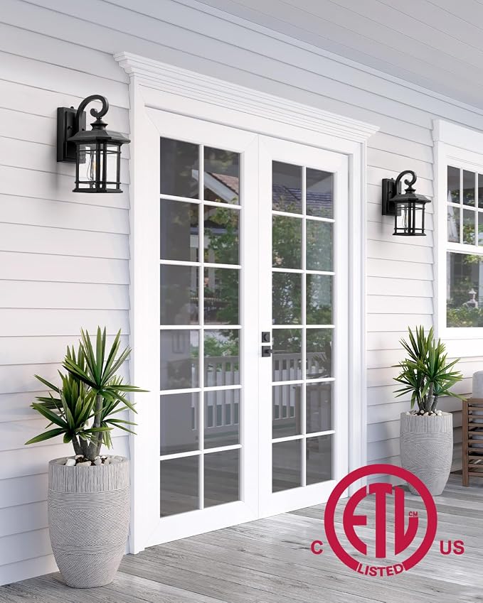 VIANIS Black Outdoor Lights for House, Dusk to Dawn Light Fixture, Waterproof Wall Lights, Porch Lights Outdoor for House, Garden, Garage, Entryway, Anti-Rust