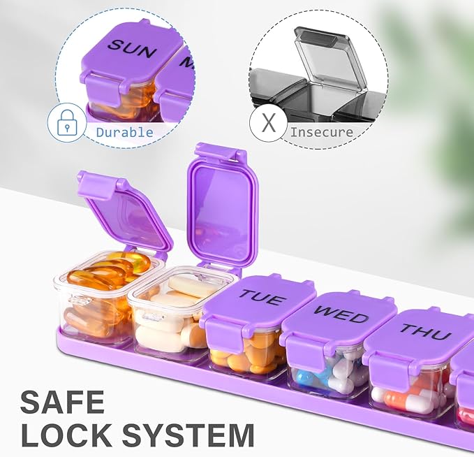 Yaklim 2-Pack Large Waterproof 7-Day Pill Organizer - Extra Large AM/PM Pill Boxes for Vitamins, Fish Oils & Supplements, Portable Daily Medication Dispenser with 14 Compartments