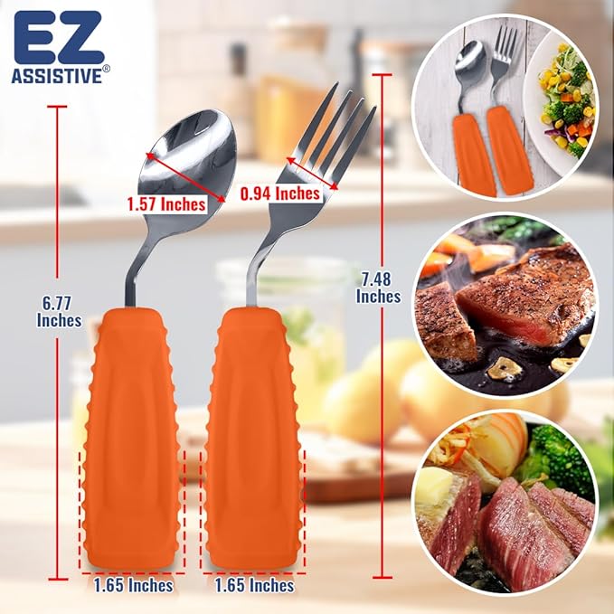 Adaptive Weighted Utensils Set – Spoon and Fork for Hand Tremors, Parkinson’s, Elderly, and Arthritis – Adaptive Eating Utensils for Weak Grip and Limited Mobility