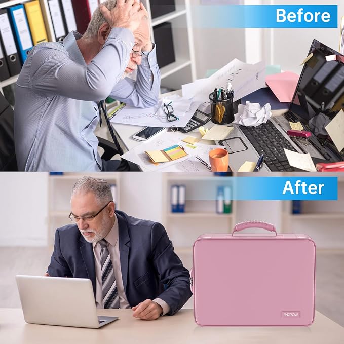 ENGPOW Fireproof File Organizer Bag with 13 Pockets Accordion File Folder | 5200℉ Document Organizer Box with Lock & Labels, Multi-Layer, Portable Home Safe Storage for Important Documents, Pink