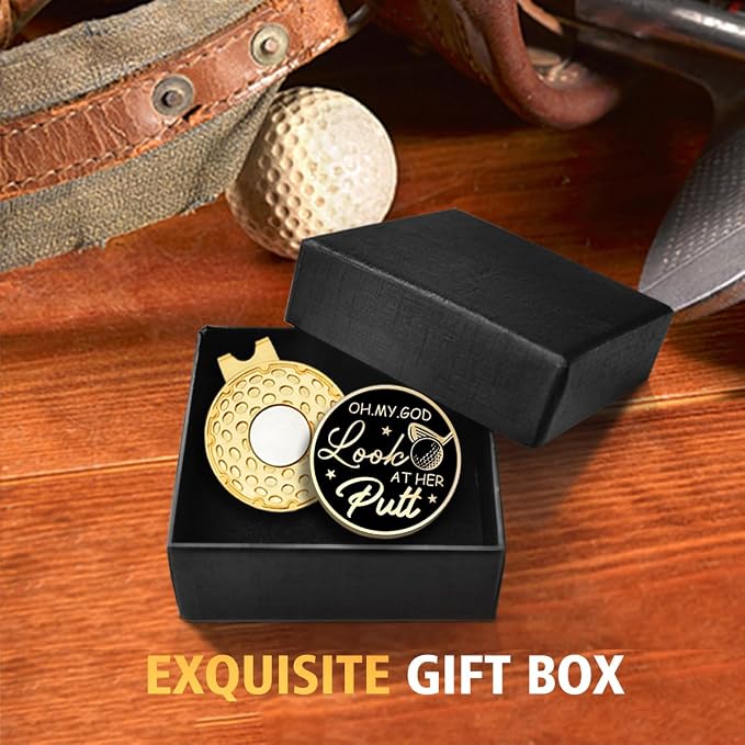 Black Gold Golf Ball Marker with Hat Clip, Funny Golf Accessories for Men Women Dad Mom Grandpa Golf Lover