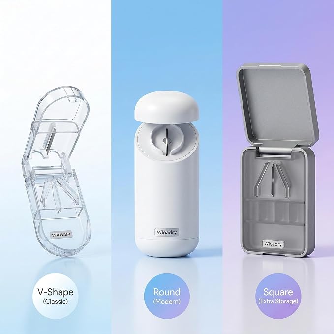 Pill Cutter, Precise 1/2 Pill Splitter for Small and Large Pills, Portable Medicine Divider with Storage Compartment, for Travel and Daily Use (White, Clear Mini)