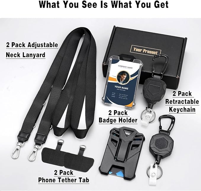 Badge Holder Retractable Clip Heavy Duty Carabiner Badge Reel Keychain with Lanyard ID Cards Holder Cool Tactical ID Holder