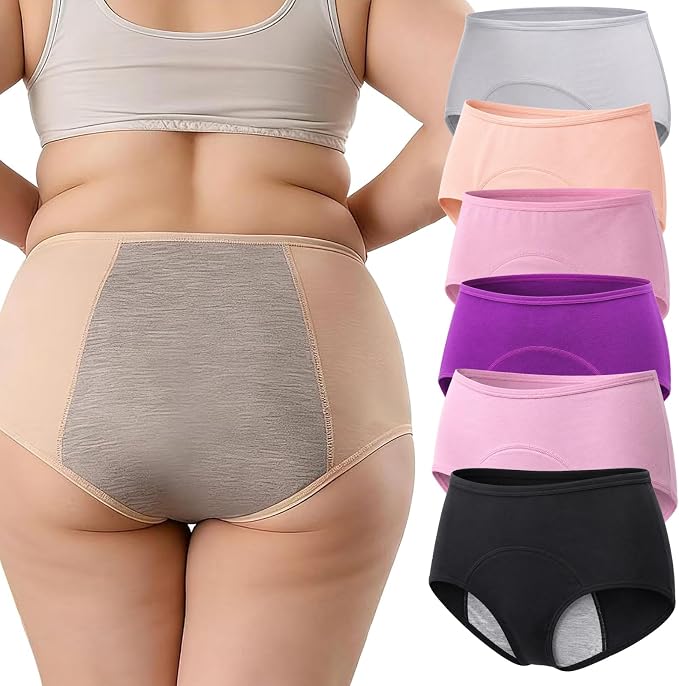 Incontinence Underwear for Women, Reusable Washable Protective Briefs,M | Cotton, Plus Size, Overnight Panties, for Womens Adult Elderly, Multicolored, 6Pcs