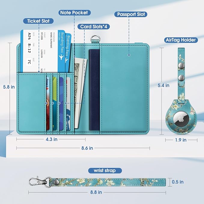 FINTIE Passport Holder with Airtag Holder, Slim Travel Wallet | RFID Blocking Passport Cover Protector Essentials with Credit Card Slots, Women/Men