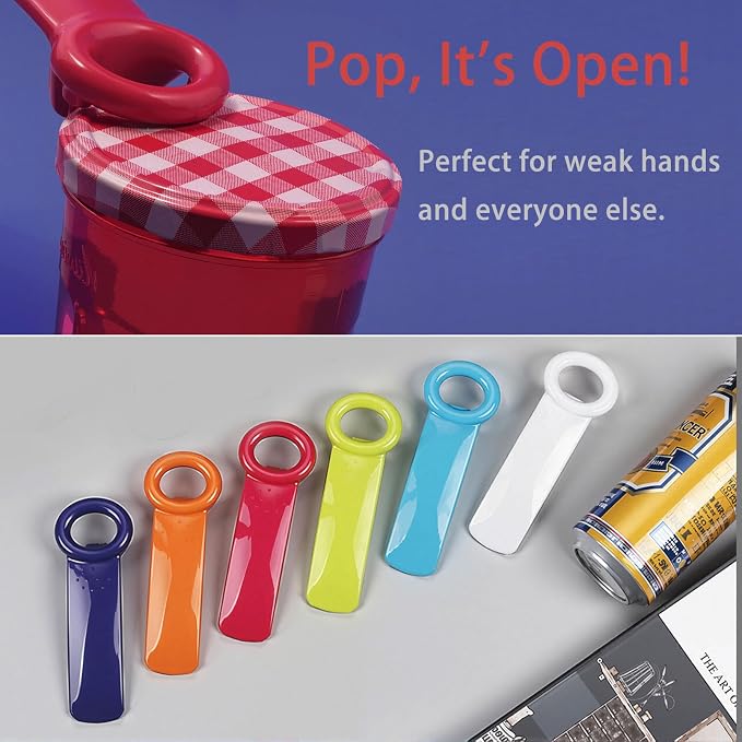 6 Pack Jar Openers for Seniors, Jar Lid Opener, Jar Key and Bottle Openers | Pop stubborn vacuum seals with less gripping; six colorful jar keys also lift crown caps for kitchens, picnics, and parties