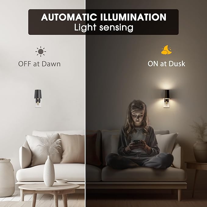 Briignite Night Light, Dimmable Night Lights Plug into Wall, Dusk to Dawn Sensor, Daylight White 5000K, 0-100LM, Plug in NightLight, Vintage Night Light Compact for Hallway Bedroom Stairway