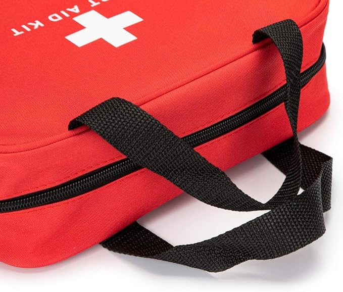 Jipemtra Red First Aid Bag Empty Travel Rescue Pouch First Responder Storage Medicine Emergency Bag for Car Home Office Kitchen Sport Outdoors (Red with Zippered Mesh Bags)