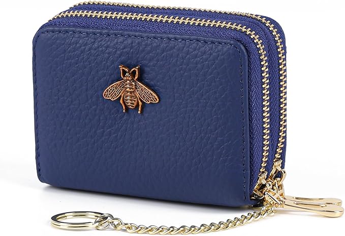 imeetu RFID Credit Card Holder, Small Card Wallet Women, Leather Card Case | Genuine Leather Women's Card & id Cases, Change Coin Purse with Zipper Keychain id Window, 20 Colors & 3 Styles, Daily, Gifts