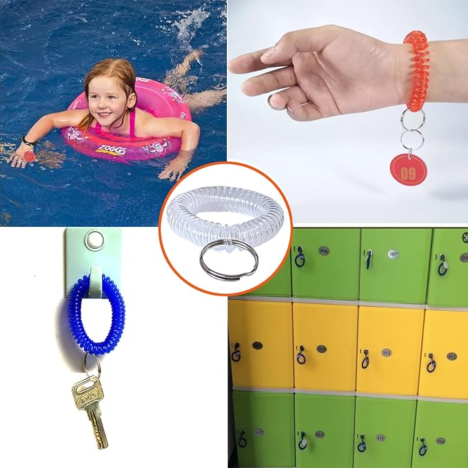 10 Pieces Wrist Coil Keychain Spiral Key Ring, Clear White | Wristband Bracelet Key Holder for Pool Gym ID Badge