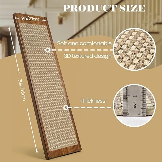DEXDE Stair Treads for Wooden Steps 7-Pack Non-Slip Indoor, 9" x 30" Beige | Chenille & Linen Blend Carpet Stair Runners Backing, Soft Self-Adhesive Washable Stairway Step Covers for Kids Elders Dogs