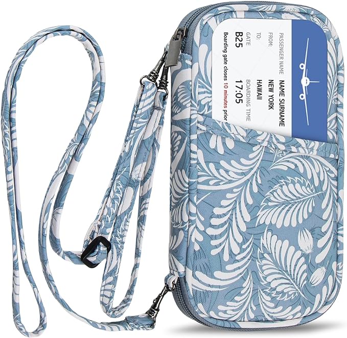 RFID Family Passport Wallet Holder Waterproof, Travel Document Organizer Credit Card Clutch Bag for Men Women (RFID Leaf)