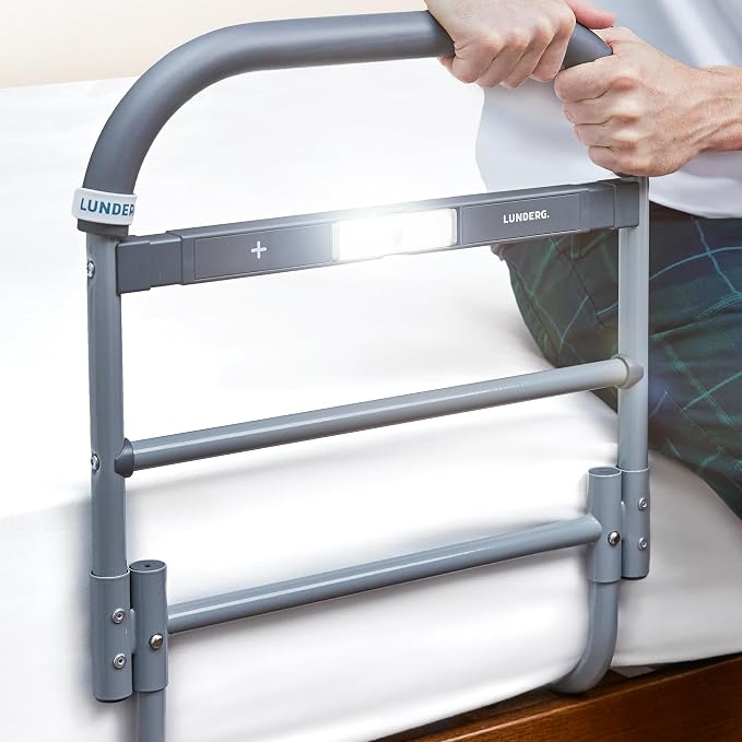 Lunderg Large Bed Assist Rail for Seniors with Motion Light & Non-Slip Bar | Easy to Install Bed Rails for Elderly Adults Safety & Post-Surgery - Helps Reduce Falls & Support Independence