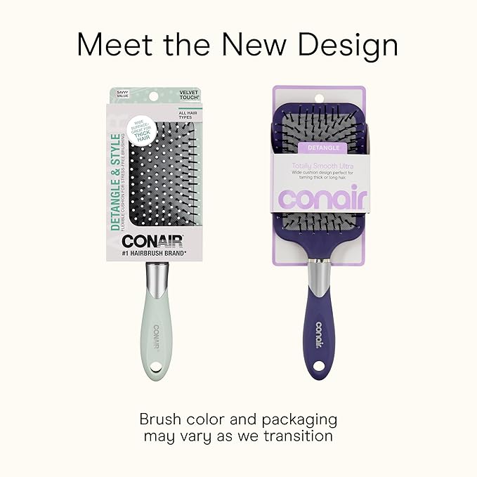 Conair Paddle Hair Brush, Ultra Wide Detangling Design for Thick Hair | Paddle detangler brush with ball-tipped bristles, a soft-touch handle, and a flexible cushion base for stress-free brushing