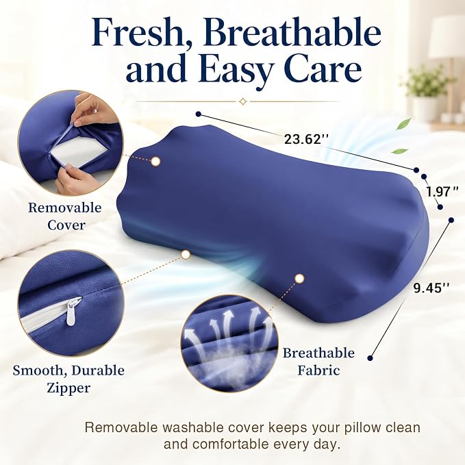 Fledano Lumbar Support Pillow for Bed – Memory Foam Lower Back Pain Relief Pillow for Sleeping, Ergonomic Lumbar Pillow for Side & Back Sleepers, Sciatica & Hip Pain Relief, Washable Cooling Cover