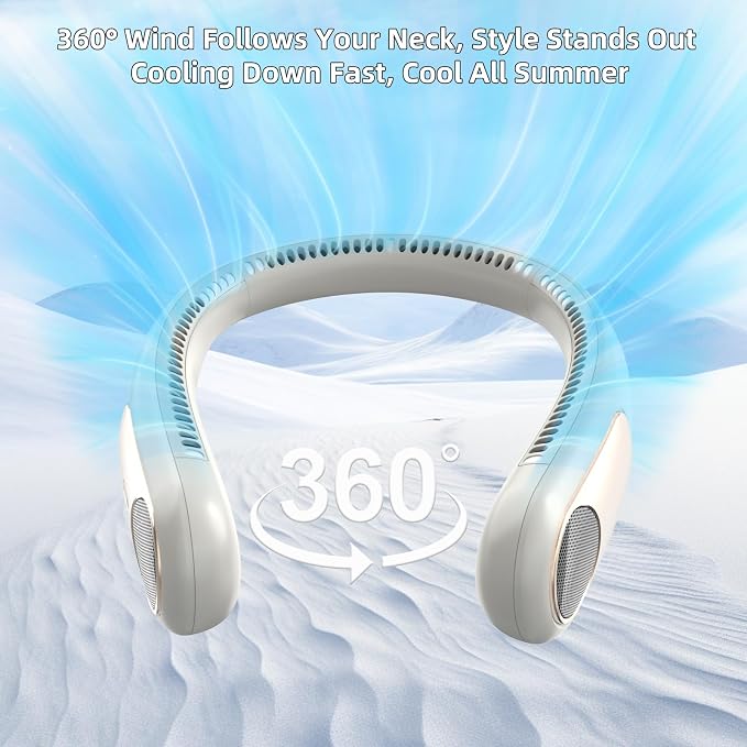 Portable Neck Fan, Personal Wearable Bladeless Fan for Outdoor Indoor, LED Display, 360° Cooling, 4-Speeds, 6000mAh USB Rechargeable, Birthday Gifts for Men Women Dad Mom (off-white)