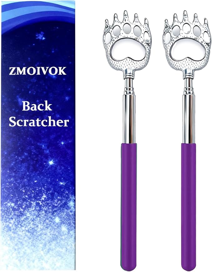 2 Pcs Back Scratcher Extendable | Metal Bear Claws Back Scratchers,Backscratche for Men, Women,Adults,Christmas Stocking Stuffers (Purple)
