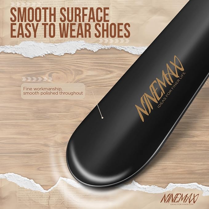 NINEMAX Shoe Horn Long Handle for Seniors Men Women, Metal Long Shoehorn Boot Horn 16.5'', Travel Small Shoe Spoon Helper for Kids 7.5''
