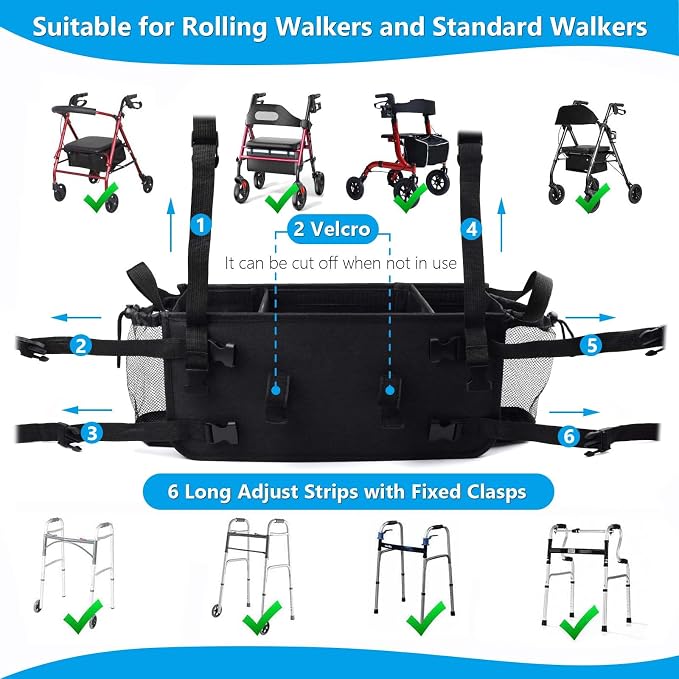 Upgraded Walker Basket Walker Accessories with Cup Holder, Fit for Walker and Roller Walker Baskets Most Walkers- Folding Walker,High-Capacity & Anti-Tip Base-Ideal Elderly Gift for Home