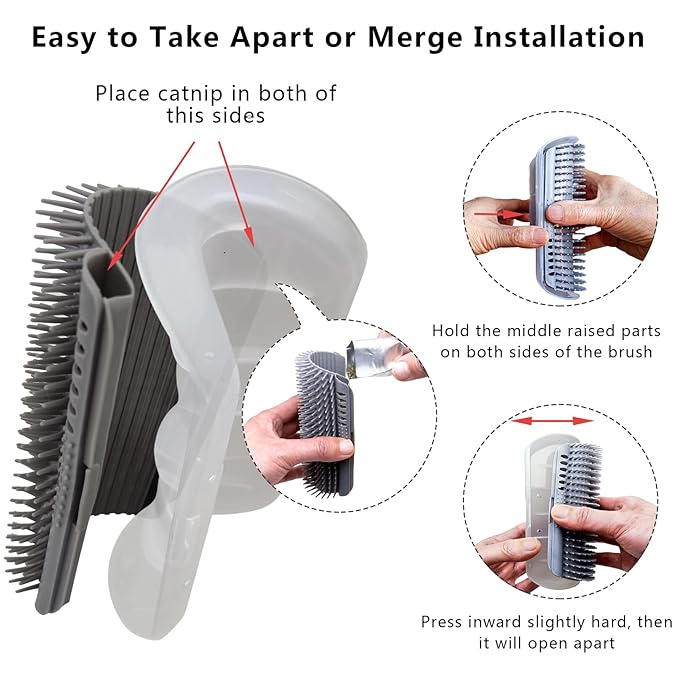 Miwoowim Extended (6.1") 2 Pack Self Grooming Cat Brush - Wall Corner Scratcher with Massage Combs for Long and Short Fur Cats, Kittens (Grey) | Soft bristles .Durable, Scratcher & Massage comb for long/short hair. Mounts on walls or furniture corners....