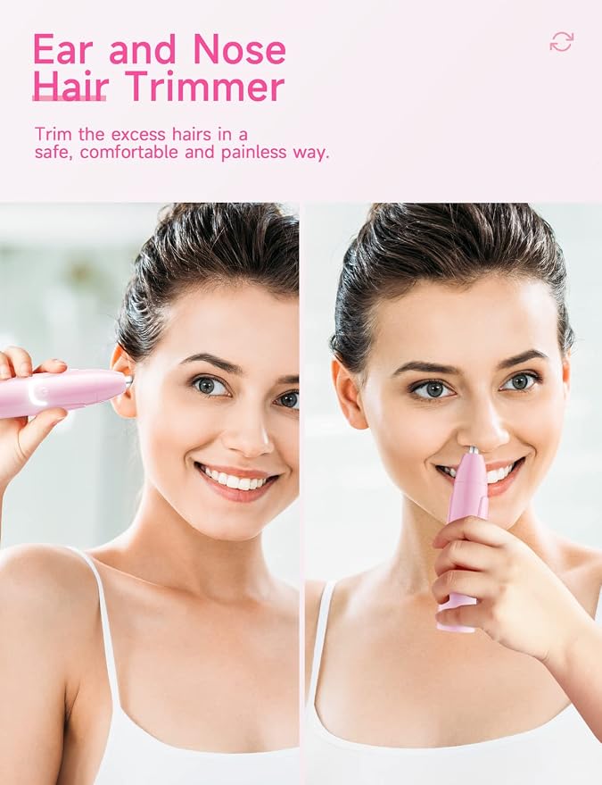 ZORAMI Rechargeable Ear and Nose Hair Trimmer - 2026 Professional Painless Eyebrow & Facial Hair Trimmer for Men Women, Powerful Motor and Dual-Edge Blades for Smoother Cutting Pink