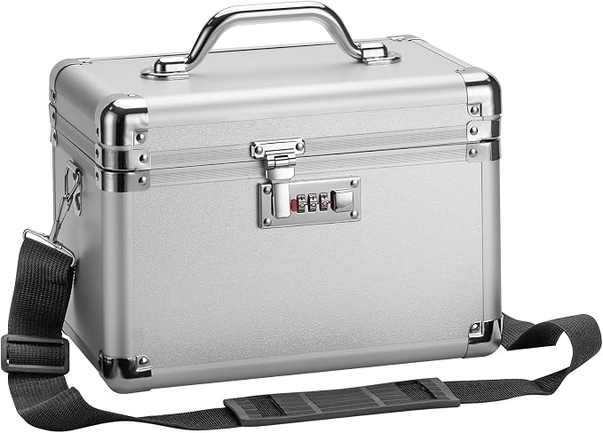 Combination Lock Box, Medicine Lock Box for Medication Storage, Prescription Drugs and First Aid Supplies, Portable Lockable Box for Home & Travel, 11 x 6.7 x 7.9 Inch Medium Silver