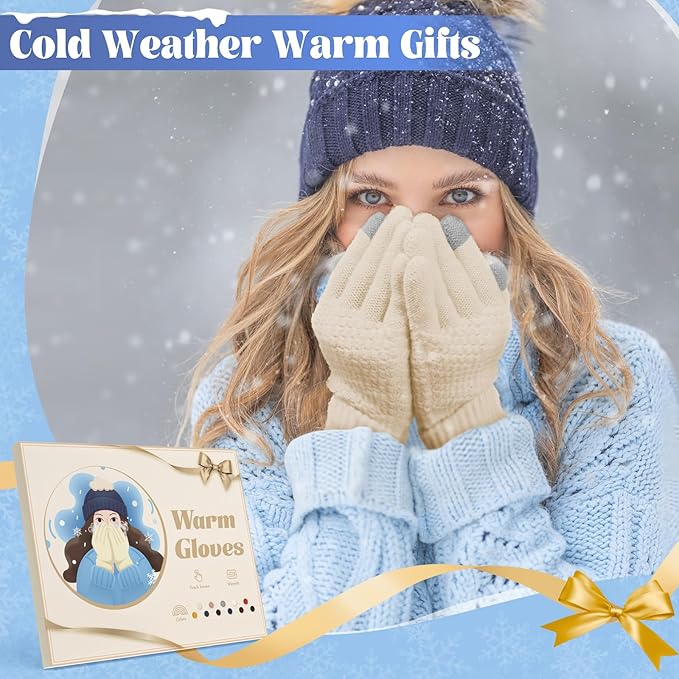 Omisy 4 Pairs Women Winter Gloves Touchscreen Cold Weather Mitten, Christmas Gifts for Adult Stockings Stuffers Mom Wife