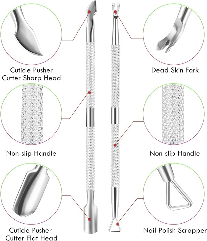 Cuticle Trimmer Cuticle Remover with Cuticle Pusher, XUNXMAS Professional Stainless Steel Durable Pedicure Manicure Tools Cutter Nipper Scissor Clipper for Fingernails and Toenails Dead Skin Silver