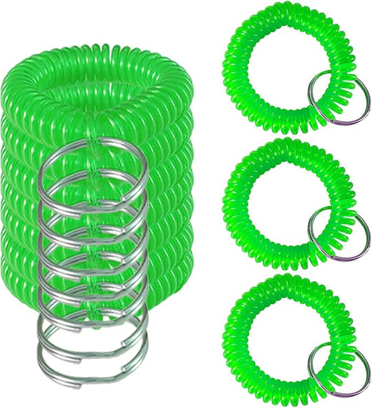 10 Pieces Wrist Coil Keychain Spiral Key Ring, Clear Green | Wristband Bracelet Key Holder for Pool Gym ID Badge