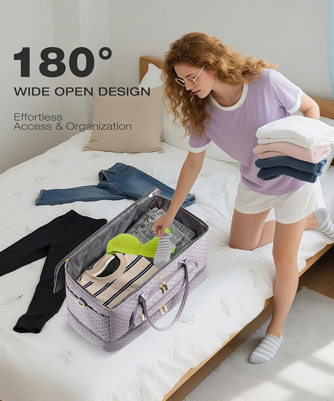 Travel Duffle Bag, Wide Open Large Weekender Bag for Women with Shoe Compartment, Carry on Overnight Bags with Toiletry Bag, Hospital Bag for Women Labor Delivery with Wet Pocket (Purple Grey)