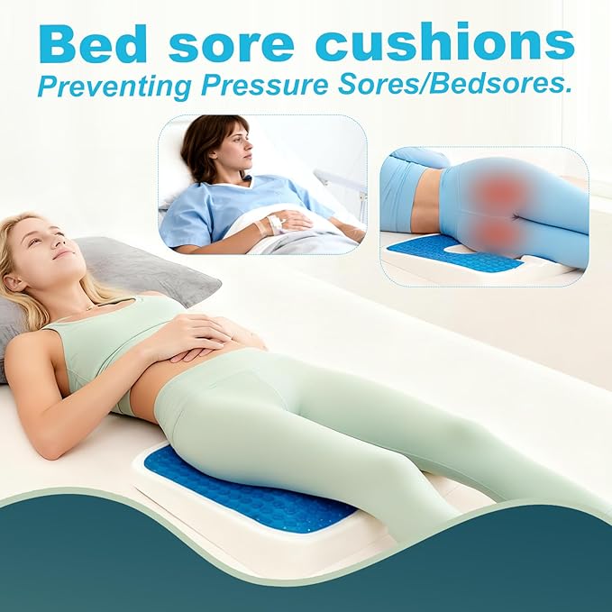 Gel Wheelchair Seat Cushion,Bed Sore Cushions for Butt,Sciatica,Coccyx,Pressure Sore & Ulcer Pain Relief Butt Pillow for Office Chair,Removable&Washable (Thickened&Support-Enhanced Set Blue)