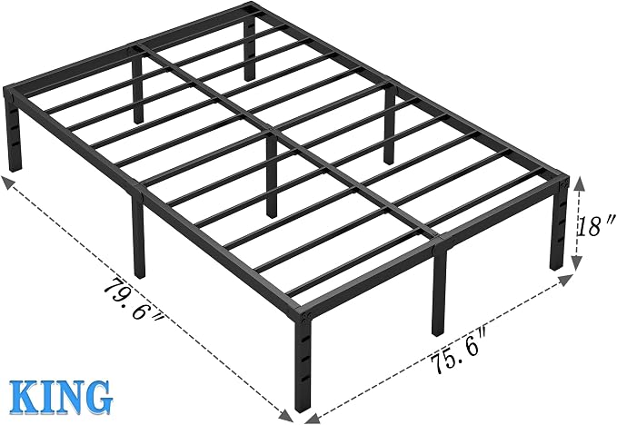 NEW JETO Metal Bed Frame,King Size Bed Frame with Storage Space,18 Inch | Heavy Duty Sturdy Mattress Foundation,Easy Assembly,No Box Spring Needed, Black