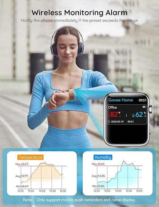 Govee WiFi Thermometer Hygrometer H5103 with Electronic Ink Display | Temp and humidity monitor with alert, 2.4G WiFi & Bluetooth, 2-yr data export. For bedroom, wine cellar, basement