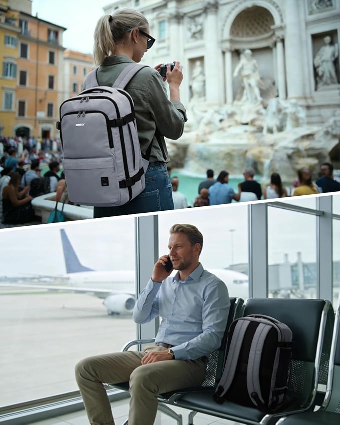 WANDF Personal Item Travel Bag, Small Travel Backpack 17x10x9 for United Airlines, 15.6" Laptop Backpack for Men Women (Grey)