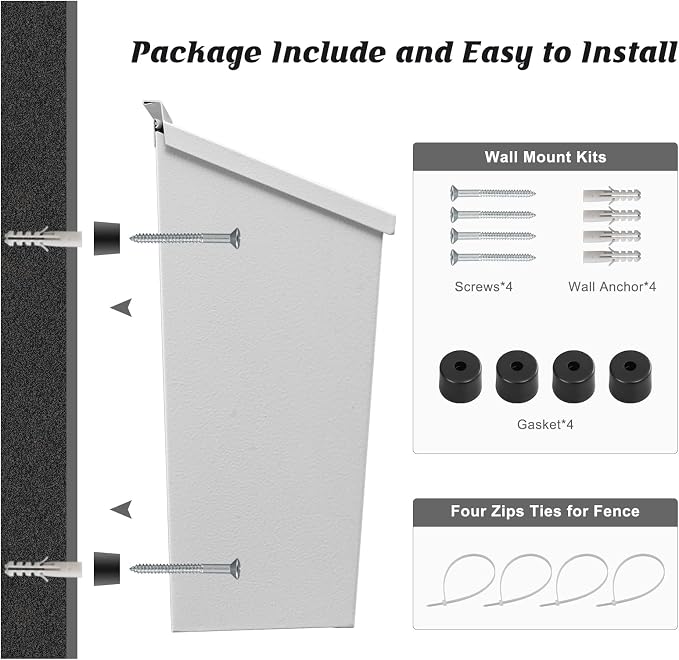 KYODOLED Wall-Mount Mailbox, Large Capacity Mail Box, Galvanized Steel Rust-Proof Metal Post Box, Mailboxes for Outside,15.7"x9.9"x4.9" White