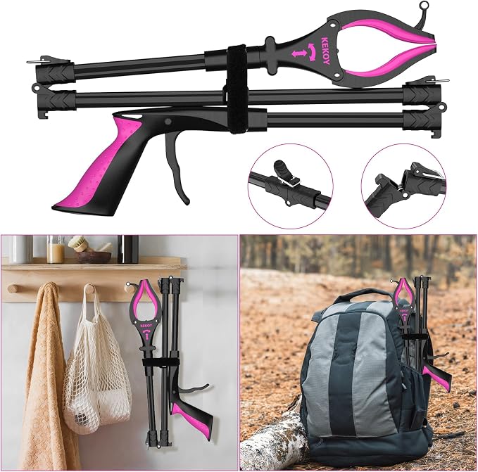 KEKOY 2-Pack Grabber Reacher Tool with Light, 32" Foldable, Black Rose | Magnetic Tip | 90° Rotating Head | Rubber Jaw | Trash Picker for Elderly | Aluminum Alloy | Indoor & Outdoor Use