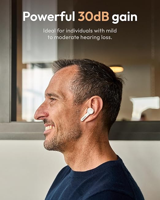 Cearvol Diamond X1 OTC Hearing Aids with Bluetooth Rechargeable App Control Noise Reduction Long Battery Life Comfort Fit for Mild to Moderate Hearing Loss, White