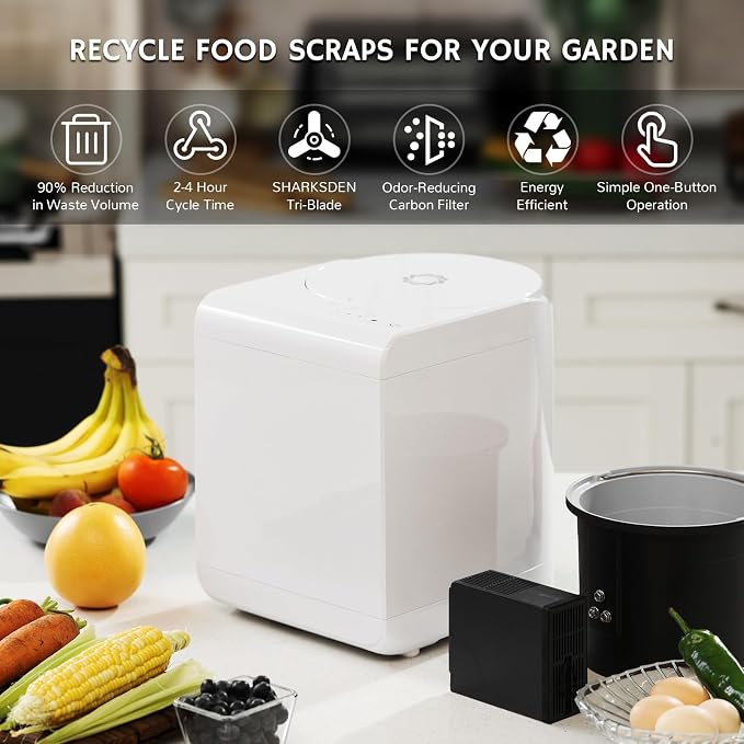 Airthereal R500 Electric Kitchen Composter, 2.5L, Pearl White | 4-hr Cycle, SHARKSDEN Tri-blade, 90% Reduction in Waste Volume