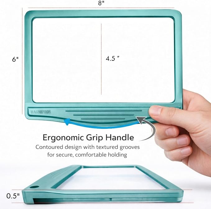 MAGNIPROS 5X Rechargeable LED Page Magnifier, Large Anti-Glare Lens, Ultra Bright 3 Color Light Modes- Reduces Eye Strain for Small Print, Low Vision & Seniors