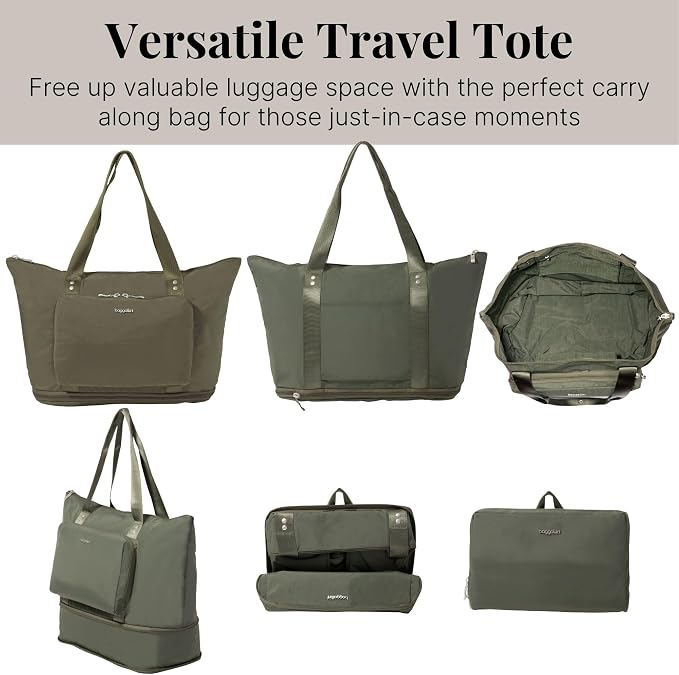 Baggallini Carryall Expandable Lightweight Travel Tote 22" Packable Folding Compact Nylon Washable Weekender w/Luggage Sleeve