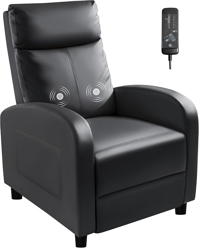 Homall Recliner Chair, Recliner Sofa Leather for Adults Dark Black Recliner | Massage Home Theater Seating with Lumbar Support, Reclining Sofa Chair for Living Room