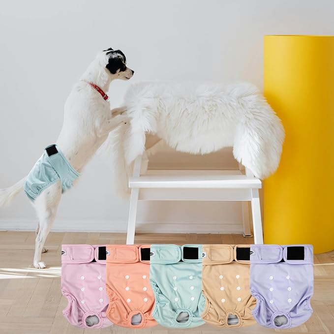 Tuiskusa Reusable Washable Dog Diapers Female, Highly Absorbent Doggie Diapers, Size Adjustable Puppy Diapers for Dog Period Panties(5 Pack)