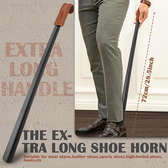 ZOMAKE Extra Long Shoe Horn for Seniors Men,Metal Shoehorn Long handle for Boots, 28.3'' Shoe Spoon Helper