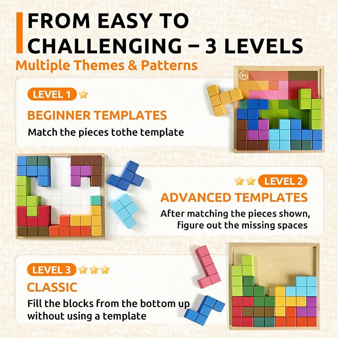 Wooden Tile Matching Game for Seniors, Dementia Activities with 40 Double-Sided Pattern Cards, Large Solid Wood Tiles and Felt Divider Storage Bag