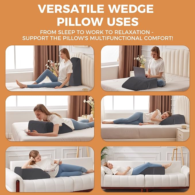 BIEEZZK Leg Pillow Elevation Blood Circulation, Leg Elevating Pillows for After Surgery, Sleeping, Memory Foam Wedge Pillow for Legs Swelling, Foot Knee Pillow for Back Pain, 23.6×16.8×8in Velvet Grey