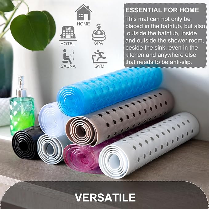 TEESHLY Bath Tub and Shower Mats, Non Slip 40 x 16 Inch Extra Large Bathtub Mat, Machine Washable Bathmat with Drain Holes, Suction Cups for Bathroom Floor, White