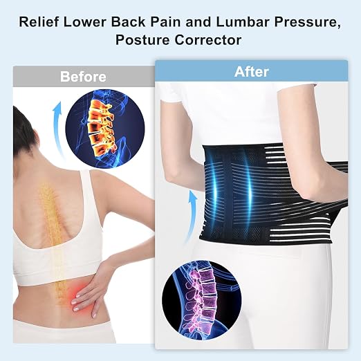 FESAS Breathable Back Brace with Lumbar Pad - Support Belt for Lower Back Pain Relief, Suitable for Women & Men, Ideal for Herniated Disc & Sciatica (Small&Medium)